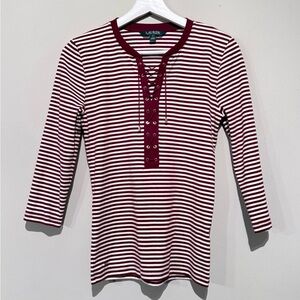 Vintage Lauren Ralph Lauren Top Blouse Striped Women S Logo Cotton Stretch